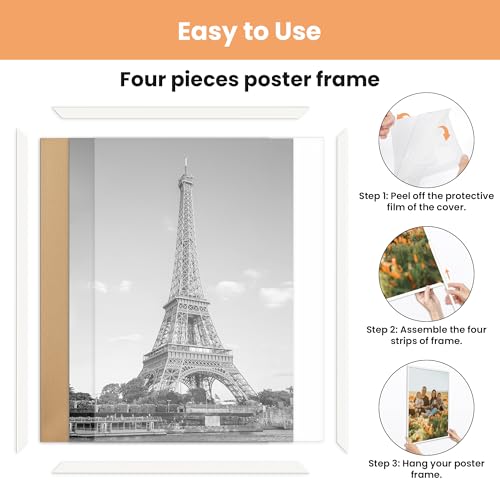 Image of upsimples 12x16 Picture Frame White 3 Pack, Scratch-Proof Poster Frames 12 x 16 for Photo Gallery - Slide-In Strips, Horizontal or Vertical Wall Mounting