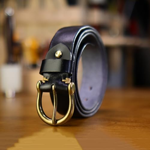 Mens Womens Belt 3.8cm Wide 4mm Thick Genuine Leather Strap Vintage Solid Brass Circle Buckle Gift Box Packaging3