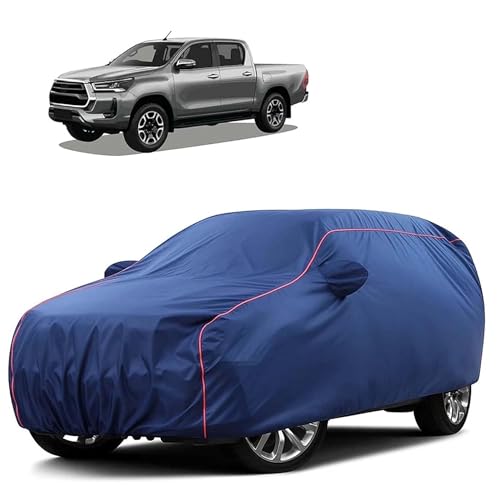 Image of Sulfar 100% Water Resistant Car Body Cover Compatible with Mirror for Toyota Hilux (Triple Stitched, Full Bottom Elastic, Blue Tafetta with Red Piping)