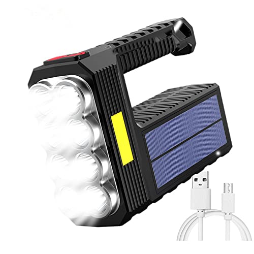 ChenFec LED-Scheinwerfer-Taschenlampe wiederaufladbar, im Freien wasserdichte Suchlampe mit COB-Side-Flutlicht, Solarladung und USB, 4 Modi, Handheld-Suchscheinwerfer für Camping, Wandern, Notfällen Cover