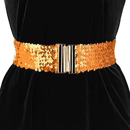 Allegra K Womens Elastic Waist Belt Sequins Decor Metal Interlock Buckles Belts for Dresses4