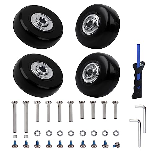 Luggage Suitcase Replacement Wheels Set of 4 PU Bearing Wheels-Install Width 0.8in/21mm with 3 Size Axles and Hacksaw for Trolley Bag Drawbar Box Smooth Rolling Repair(45mm x 18mm)