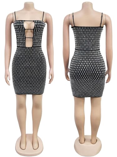 Image of Figdaw Adjustable Straps Rhinestone Bodycon Dress for Women Special Occasions