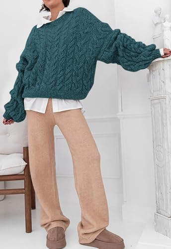 Image of PRETTYGARDEN Womens Sweaters Spring 2026 Cable Knit Long Sleeve Crewneck Oversized Sweater Chunky Pullover Loose Outfits