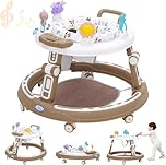 Tacata Bebe 5in1, Andador Bebes Plegable con Altura Música,Plegable Asiento Giratorio 360°, 6 Ruedas Silenciosas,Apto Para Niños y Niñas a Partir de 6 Meses,Marrón