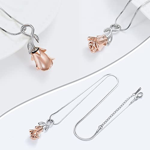 Rose Flower Cremation Urn Necklace for Ashes Stainless Steel Memorial Cremation Ash Jewelry Keepsake Pendant Necklace for Women Girl3