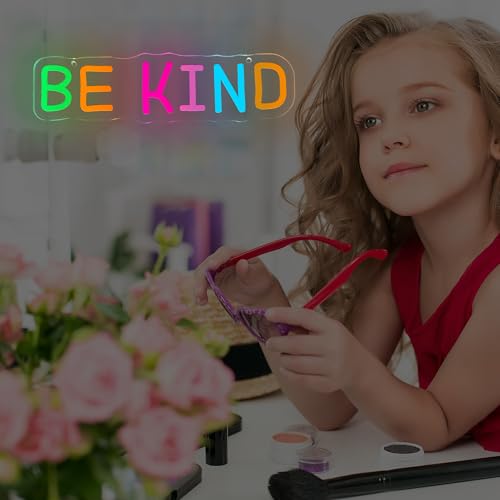 Image of Be Kind Neon Sign for Wall Decor, Letters Rainbow Led Neon Sign for Kids, Students,Women and Teacher, USB Dimmable Nursery Neon Lights for Classroom, Club,Party, Office Decoration