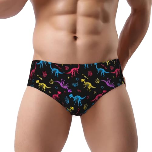 Men's Swim Trunks Print Beach Swimwear Swimsuit Bikini Briefs with Adjustable Drawstring (Happy Halloween Unicorn Skull Skeletons Briefs), Large