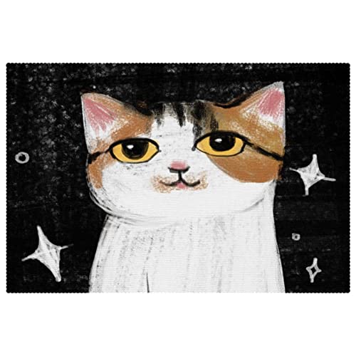 Sets de table chat noir anti-chaleur et lavables en Oxford pour table propre