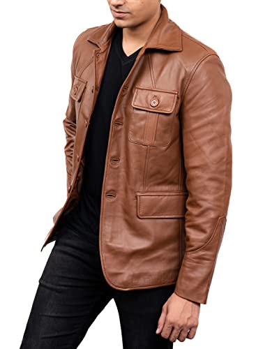Image of Jild Lambskin Leather Jacket Men Casual Coat - Notched Collar Classic Bond's Style Ultimate Leather Blazer for Men