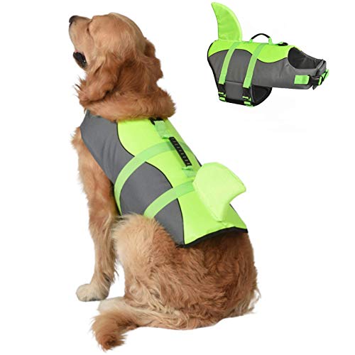 Doglay Dog Shark Life Jacket, Ripstop Dog Life Vest for Swimming Adjustable Pet Life Preserver with Rescue Handle for Small, Medium, Large Dogs