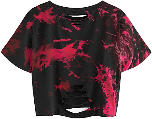 Image of Avanova Women Skull Finger Graphic Distressed Tee Shirt Ripped Short Sleeve Crop Tops