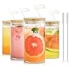KEMORELA Drinking Glasses 20oz, Elegant Bar Glassware For Water, Highball Glasses Set of 4, Glass Tumbler with Bamboo Lid and Straw, Clear Tall Glass Cups Juice, Beer, and Cocktails & Mixed Drinks