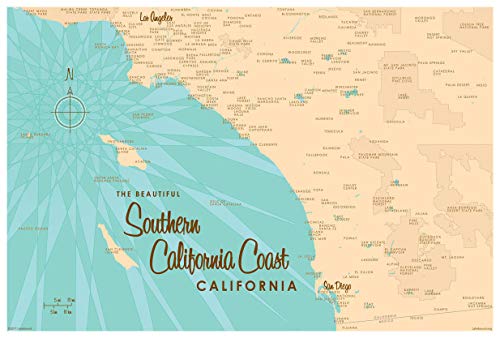 Southern California Coast Retro Map Wall Art Print Poster for