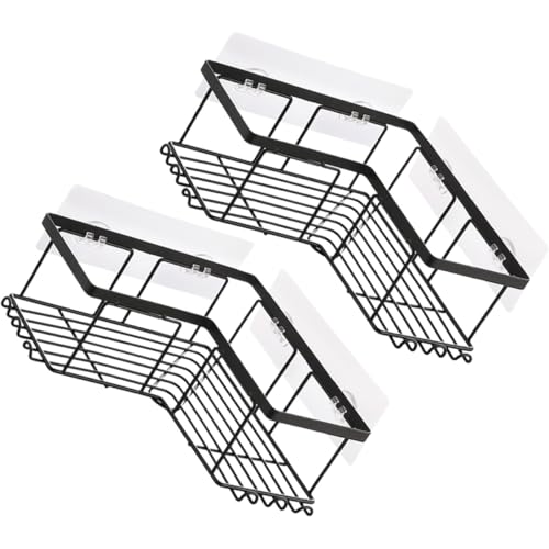 COOPHYA Estantes de Esquina para Ducha sin Taladro 2 Piezas, Organizador de Baño Negro Adhesivo, Rinconera para Bañera Gancho Incorporado, Estantería Práctica para Almacenamiento en Ducha