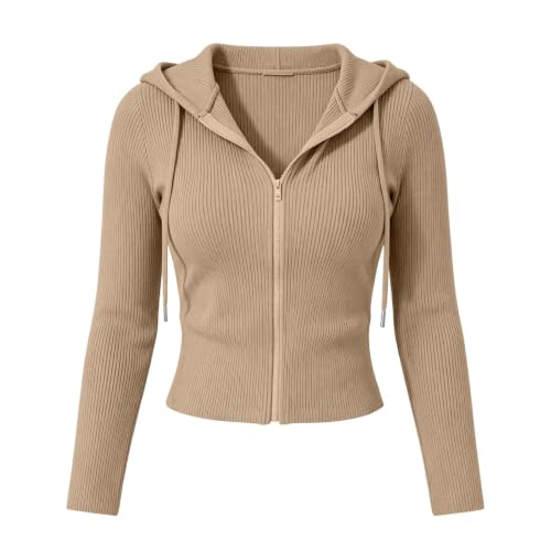 Oversized Sweatshirt for Women S Khaki Cropped Zip Up Hoodie Casual - image 6