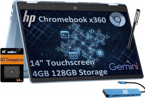 Image of HP Chromebook X360 14b 2-in-1 Laptop (14 inch FHD Touchscreen, Intel N100, 4GB RAM, 64GB eMMC + 64GB SD Card) Home & Students, HD Webcam, Long Battery Life, Thin & Light, Wi-Fi, IST Pen & HUB, Chrome OS