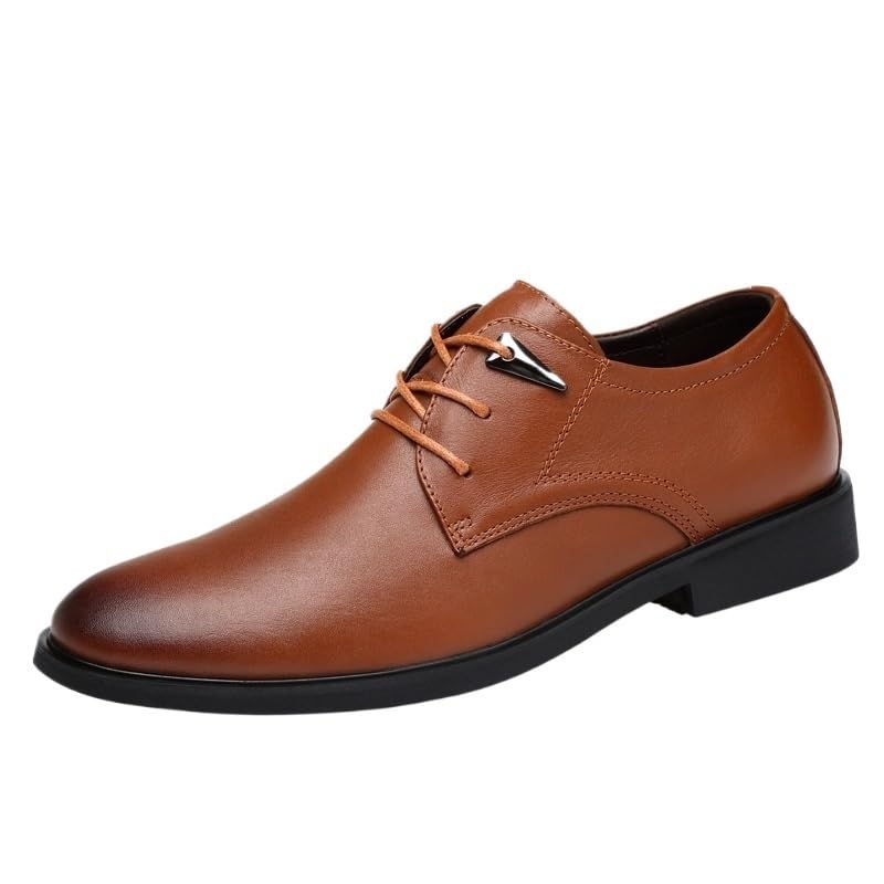 Business Mens Formal Shoes Top-Grain Leather Lace-up Plain Toe Anti-Slip Non Slip Rubber Sole Block Heel Low Top Shoe for Casual Wedding Party Prom