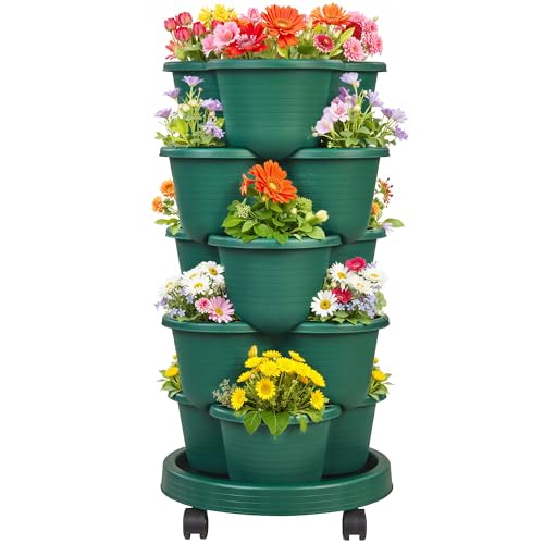 VECELO 5 Tier Vertical Garden Planter, Self Watering Stackable Planters with Wheels for...