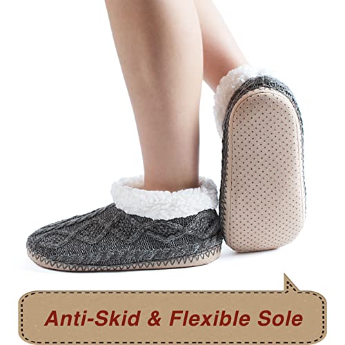 Image of cosyone1997 Cable Knit Slipper Socks for Women Non Slip Soft Sole | Fuzzy sherpa lining, gripper dots, flexible bootie coverage and machine washable care for warm, comfortable indoor wear