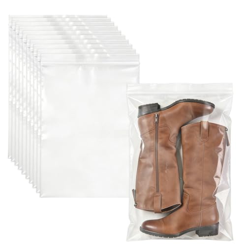 Klmnop 10 Pack Tall Boot Storage Bags for Travel & Home, Portable Resealable Dust Proof Boot Bags for Women and Men Cowboy Boots, Shoe Clothing, 17.7x27.5 Inches(Clear)