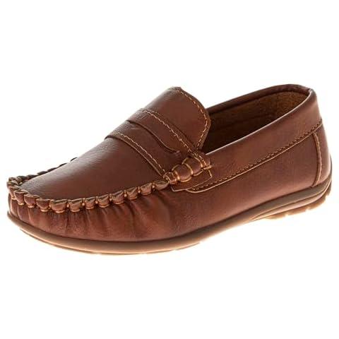 Josmo Boys Loafer Boat Shoes - Penny Loafers Slipon Moccasin Casual Dress Shoe - Cognac (Size 2 Big Kid) Cover