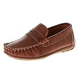 Josmo Boys Loafer Boat Shoes - Penny Loafers Slipon Moccasin Casual Dress Shoe - Cognac (Size 1 Big Kid)