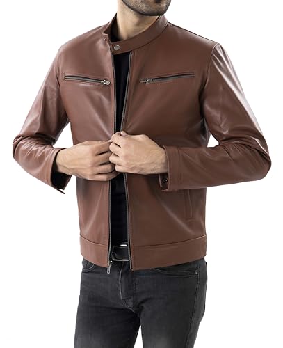 Image of Jild Classical Single Piece Lambskin Leather Jacket Men - Everyday Wear Snap Tab Collar Men's Motorcycle Leather Jacket