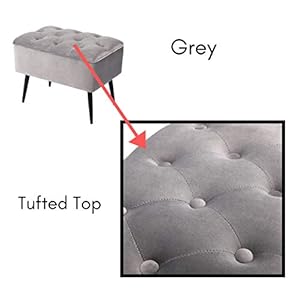 Birdrock home tufted rectangle grey ottomanvelvet foot stoolmid century modern steel legs soft compact padded stool living room or bedroomvanity chair decorative furniture  urban country home decor