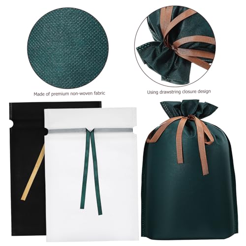 Abaodam 12個 用不織布巾着袋 展開 ブラック ホワイト ダークグリーン レッド プレゼント包装に 誕生日 クリスマス パーティー用収納袋