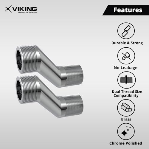 Image of Viking Brass Wall Mixer Legs (Pair) - Chrome-Plated Plumbing Legs for Bathroom - 20mm (3 /4 inch) & 15mm (1 /2 inch) Thread,Both Outer Threads- Smooth Operation & Precision Control