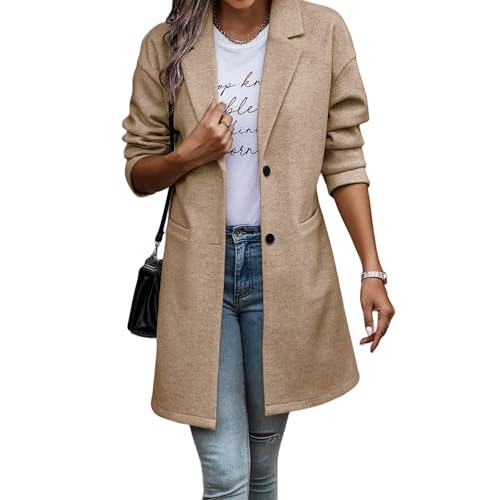 Women Trench Coat Notch Lapel Single Breasted Pea Coat Casual Mid Length Coat Wool Blend Long Sleeve Winter Coat3