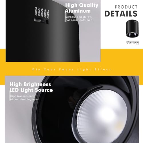 Image of Ceiling Spot Lights Indoor 5-Color Dimmable Flush Mount Black Cylinder Down Light Modern LED Ceiling Light for Living Room Hallway Kitchen Dining Room Foyer