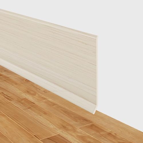 Rodapies autoadhesivo rodapié blando de PVC 10cm de ancho zócalos decorativos base de pared zócalo flexible autoadhesivo molduras decorativas para pared (Grano de madera beige, 10cm×6m)
