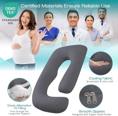 Image of Cooling Pregnancy Pillows for Sleeping, 65'' Full Body Pillow, Dark Grey