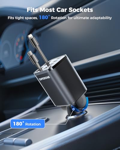 Retractable Car Charger, SUPERONE 99W Car Phone Charger with Cables Fast Charging - image 8