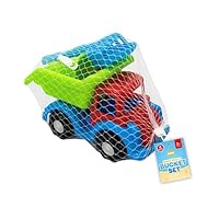 Fyne-Finds Sand Beach Dumping Truck, Rake, Spade, Sand Mold and Bucket with Tool Set 4Pc Plastic Garden Toys Kid Outdoor Playset for 3+ Years