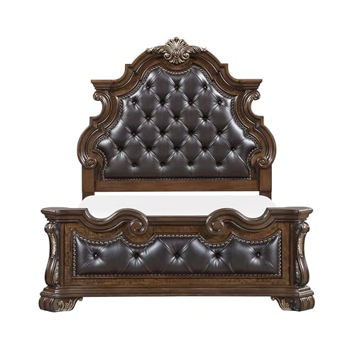 Amacv Formal Traditional Dark Brown Finish Luxury Queen Bed Tufted