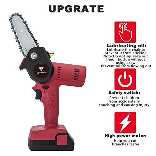 Loggers Art Gens Upgrade Mini Chainsaw 4-Inch Cordless Electric Hand Chain Saw with Brushless Motor Higher Power and Safer Protable Chainsaw for Tree Branch Wood Cutting - Red 680w - Thumbnail 2