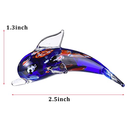 Ditmogf Glass Dolphin Figurines Handmade Blown Animal Gifts Sea Glass Sculpture Crystal Dolphin Fish Toy Table Paperweight Black Blue 2.5X1.2X1.3 Inch 2Shuimo-Dolphin Painted Dolphin Collectible #TOP1