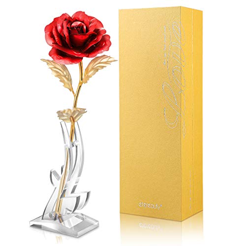 ETEREAUTY 24k Gold Rose with Stable Bracket, Artificial Gold Rose with Elegant Gift