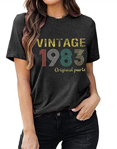 Vintage 1983 T Shirts For Women 40Th Birthday Gifts Born In 1983 Shirt Retro Casual Short Sleeve Tee Tops Dark Gray Medium #TOP1