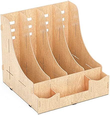 Lesfit Wood Magazine File Holder, Desk Organiser Storage Rack for Document, Newspaper, Books