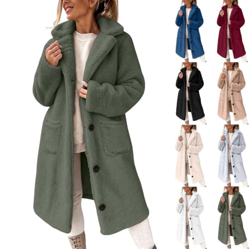 Long Teddy Coat for Women Lapel Sherpa Button Down Fleece Winter Jacket - image 1