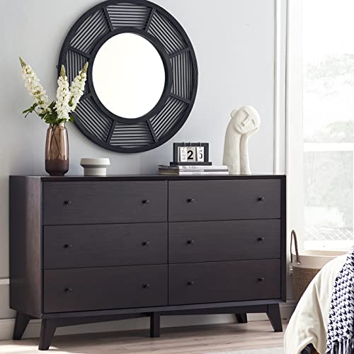 T4TREAM 6 Drawer Dresser for Bedroom,Mid-Centry Morden Dresser Wide 6 Chest of Drawers,Wood Storage Organizer Dresser,Nursery Dresser,for Living Room, Hallway, Bedroom, Kids Bedroom, Espresso