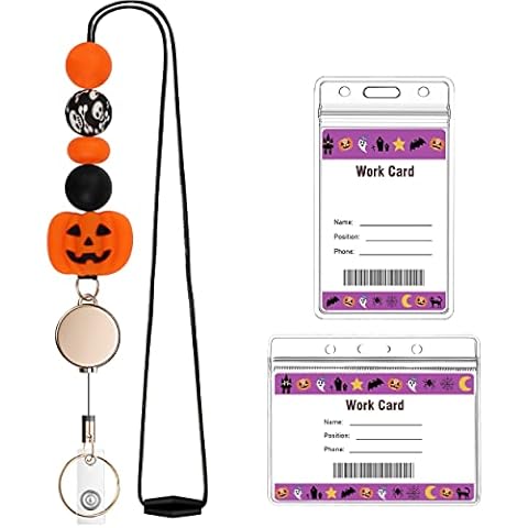 Retractable Lanyard with Badge Holders, Kaptron Cute Teacher Lanyard for ID Badges and Keys, Halloween Theme Beaded Lanyard for Women, Nurses, Students, Employees with 2 Badge Card Holders Cover