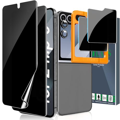 Ferilinso 2 Pack Inside Privacy Screen Protector for Samsung Galaxy Z Flip 6 / Z Flip 7 FE with 9H Tempered Glass Back&Camera Lens Protectors Military-Grade Shatterproof Ultra HD Case Friendly