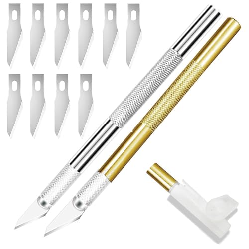 Precision Craft Knife Set With 2 Knives and 10 Spare Blades - Professional Exacto for Adult Carving Hobby Modeling and Art Projects