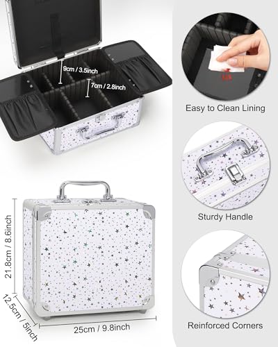 Image of Relavel Makeup Bag with LED Mirror, Makeup Box Travel Train Case with Rechargeable Lighted Mirror, Cosmetic Brush Organizer Storage for Makeup Artists Gifts for Women and Girls, Shining Star
