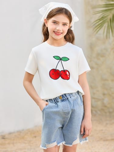 Image of Girls Short Sleeve T Shirts Kids Summer Tops Crewneck Tees 5-14 Years